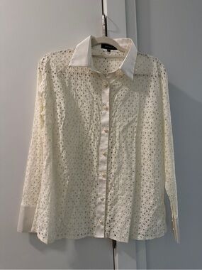 Lace Eyelet Vintage Button-Up Shirt - Cream